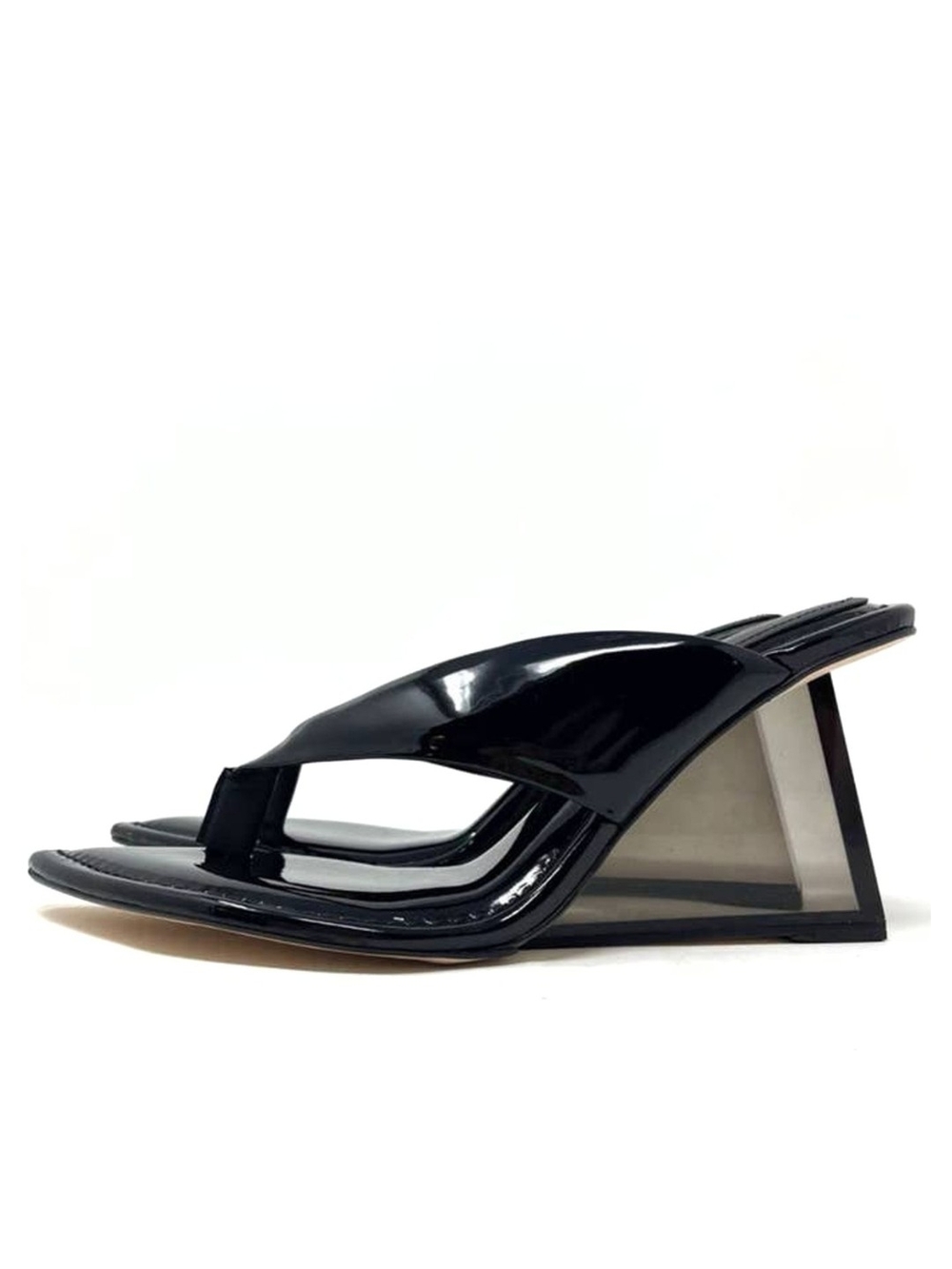 Good American - Cinder-f*king-rella Black Thong Clear Sandal Wedges - Picture 3 of 4